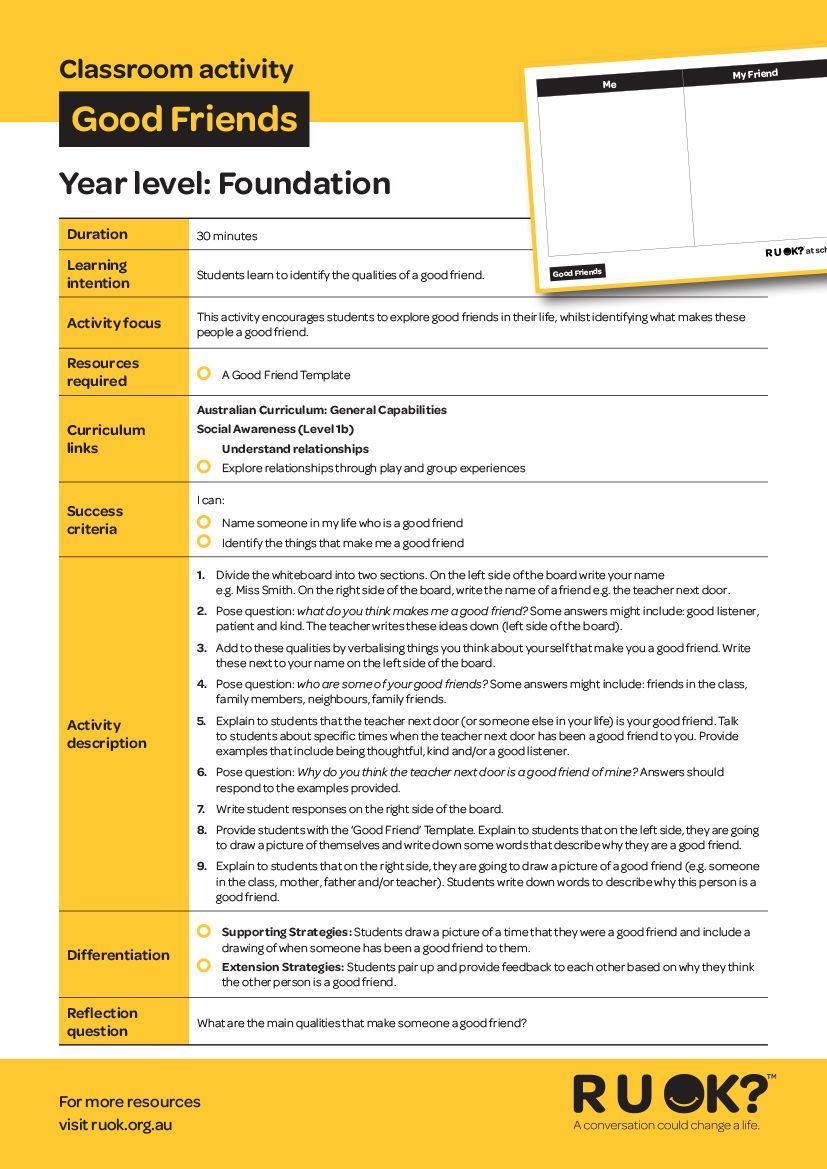 Good Friends lesson plan